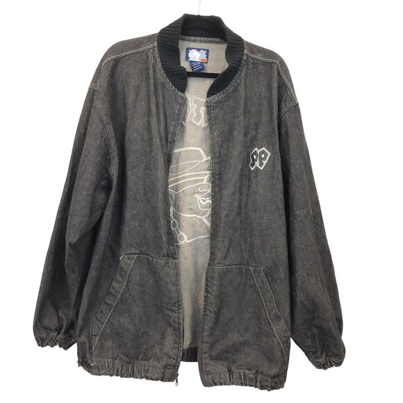 Vintage DJSS Phatpapa Gray Denim Bomber Jacket XL Y2K Streetwear Hip Hop - Picture 4 of 10
